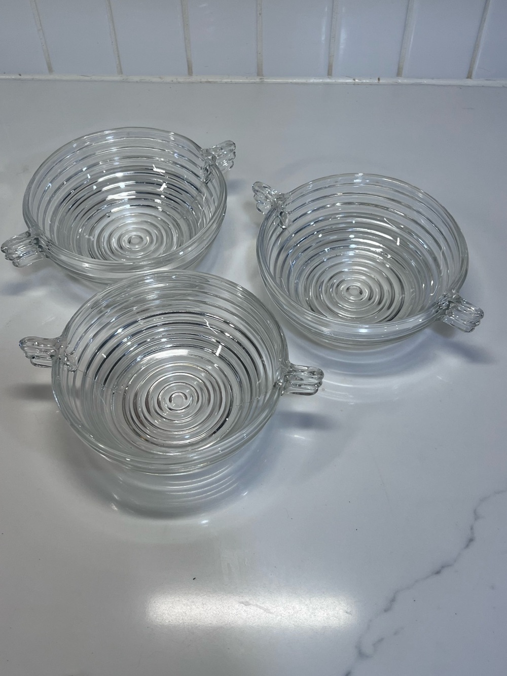 Vintage Anchor Hocking Manhattan Clear Glass 4.5" Ribbed Berry Bowl Set Of 3